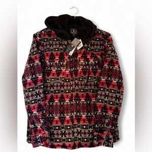 Distortion Men’s Hooded Jacket Soft Faux Fur Lined Aztec Tribal Zip Eco New M